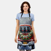 Black Cat Christmas Red Truck Holiday エプロン (着用した状態)