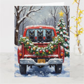 Black Cat Christmas Red Truck Holiday カード (黄色い花)