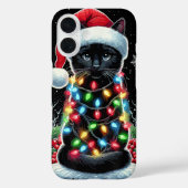 Black Cat Christmas Santa Hat Funny Meowy Cat Case-Mate iPhoneケース (裏面)