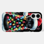 Black Cat Christmas Santa Hat Funny Meowy Cat Case-Mate iPhoneケース (裏面 (横))