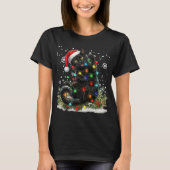 Black Cat Christmas Santa Hat Funny Meowy Catmas Tシャツ (正面)
