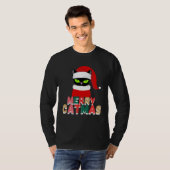 black cat Christmas Santa Hat Tシャツ (正面フル)