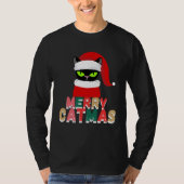 black cat Christmas Santa Hat Tシャツ (正面)
