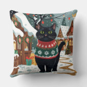 Black Cat Christmas Snow Holiday クッション (裏面)