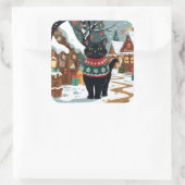 Black Cat Christmas Snow Holiday スクエアシール (バッグ)