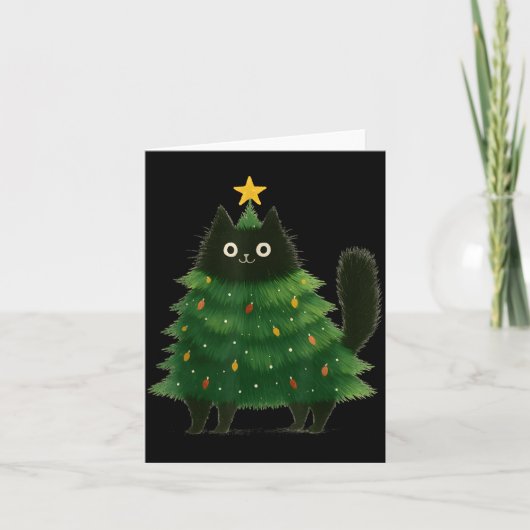 Black Cat Christmas Tree Cute Holiday Pet Lover De カード (正面)