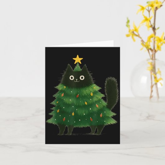 Black Cat Christmas Tree Cute Holiday Pet Lover De カード (黄色い花)