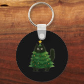 Black Cat Christmas Tree Cute Holiday Pet Lover De キーホルダー (正面)