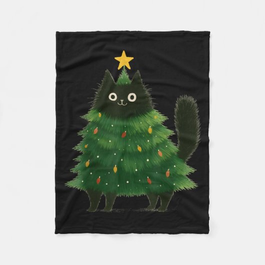 Black Cat Christmas Tree Cute Holiday Pet Lover De フリースブランケット (正面)