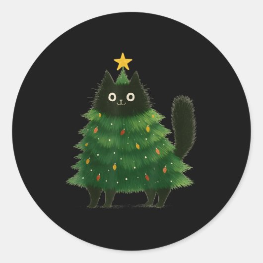 Black Cat Christmas Tree Cute Holiday Pet Lover De ラウンドシール (正面)