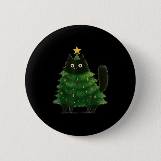 Black Cat Christmas Tree Cute Holiday Pet Lover De 缶バッジ (正面)