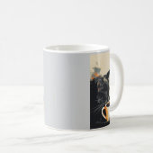 Black Cat Coffee Art Mug - Unique Pet Lover Gift コーヒーマグカップ (正面右)