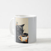 Black Cat Coffee Art Mug - Unique Pet Lover Gift コーヒーマグカップ (正面左)