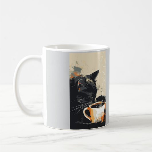 Black Cat Coffee Art Mug - Unique Pet Lover Gift コーヒーマグカップ (左)