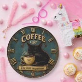 Black Cat Coffee Lover Farmhouse Kitchen Decor ペーパープレート (パーティー)
