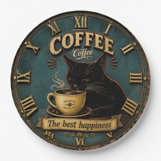 Black Cat Coffee Lover Farmhouse Kitchen Decor ペーパープレート (正面)