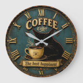 Black Cat Coffee Lover Farmhouse Kitchen Decor ラージ壁時計 (正面)