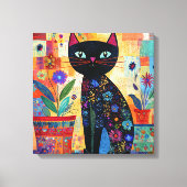 Black Cat Colorful and Whimsical Artwork, キャンバスプリント (正面)
