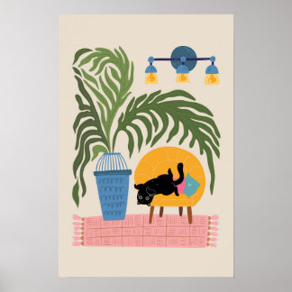 Black Cat Colorful Wall Art Cute Cat Poster Modern ポスター
