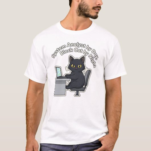 Black Cat Computer Systems Analyst Tech Quote Tシャツ (正面)