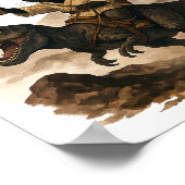 Black Cat Cowboy Riding Dinosaur – Watercolor Ink  ポスター (角)