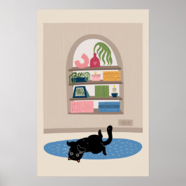 Black Cat Cozy Home Wall Art Cute Cat Modern ポスター