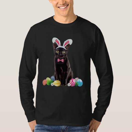 Black Cat Easter Day Bunny Eggs Costume Mens Women Tシャツ (正面)