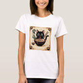 Black Cat Eating Ramen, Cute Kawaii Noodle Bowl Tシャツ (正面)