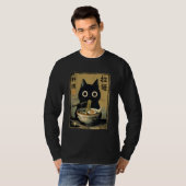 Black Cat Eating Ramen Japanese Food Noodle Kitten Tシャツ (正面フル)