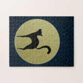 Black cat elegant silhouette and moon ジグソーパズル (横)