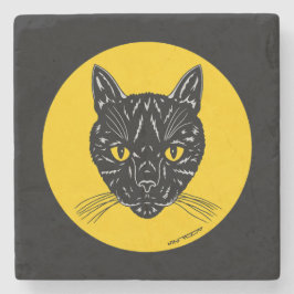 Black Cat Face ストーンコースター
