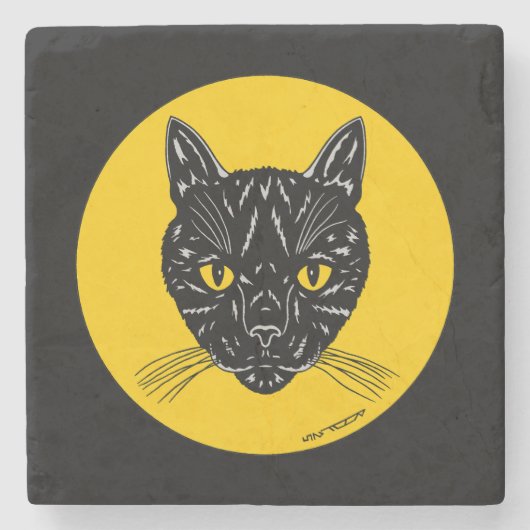 Black Cat Face ストーンコースター (正面)