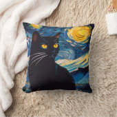 Black Cat Fantasy Throw Pillow クッション (ブランケット)