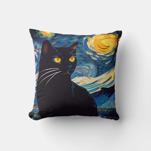 Black Cat Fantasy Throw Pillow クッション (正面)