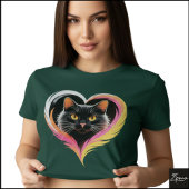 Black Cat Feather Heart Neon Pop Art Tシャツ