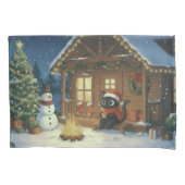 Black Cat Festive Christmas Scene  枕カバー (正面)