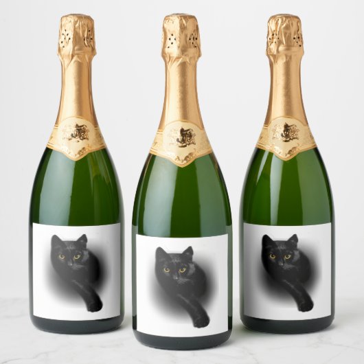 Black Cat Filing Nails スパークリングワインラベル (ボトル)