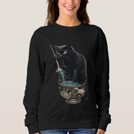 Black Cat Fishing Noodles Graphic Tees Men Women B スウェットシャツ (正面)