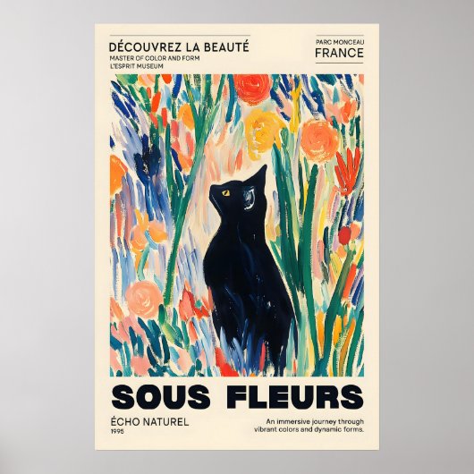 Black Cat Floral Art Print French Expressionism ポスター (正面)
