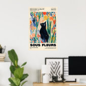 Black Cat Floral Art Print French Expressionism ポスター (ホームオフィス)