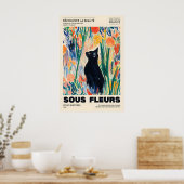Black Cat Floral Art Print French Expressionism ポスター (キッチン)
