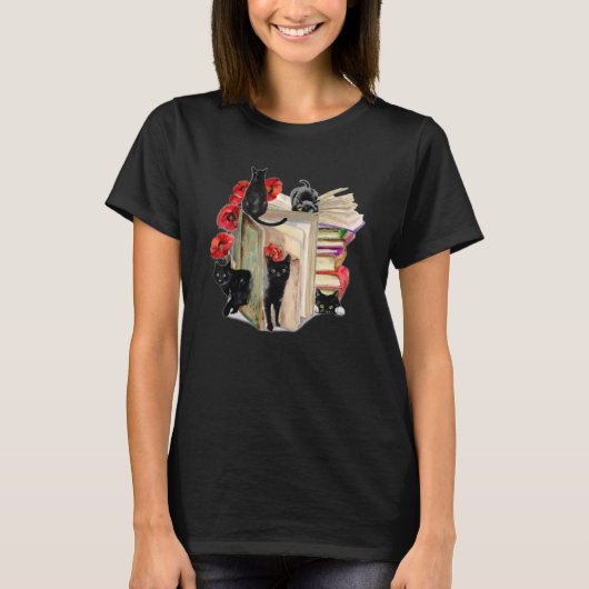 Black Cat Flower Books Tシャツ (正面)