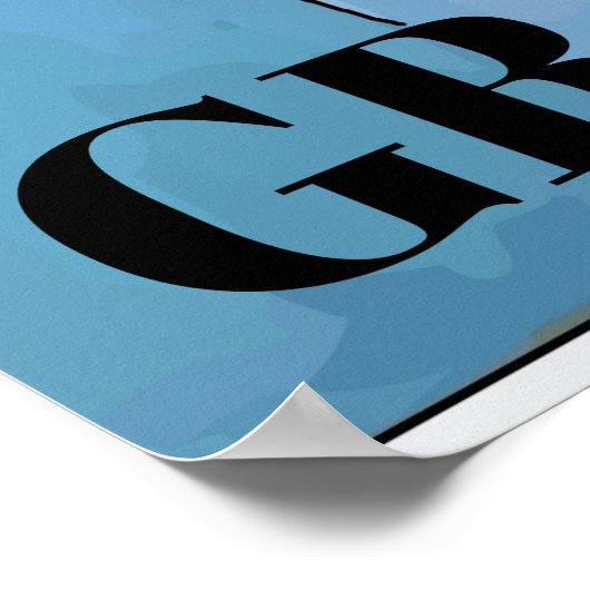 Black Cat & Flowers In Blue Room文字 ポスター (角)