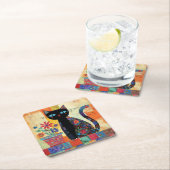 Black Cat Folk Art スクエアペーパーコースター (インサイチュ)