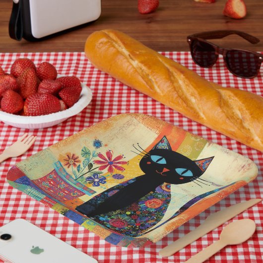 Black Cat Folk Art ペーパープレート (ピクニック)