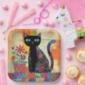 Black Cat Folk Art ペーパープレート (パーティー)