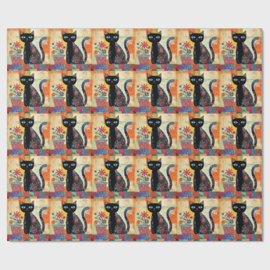 Black Cat Folk Art ラッピングペーパー (フラット)