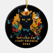 Black Cat Folk Art First Voidmas Ceramic Ornament セラミックオーナメント (正面)