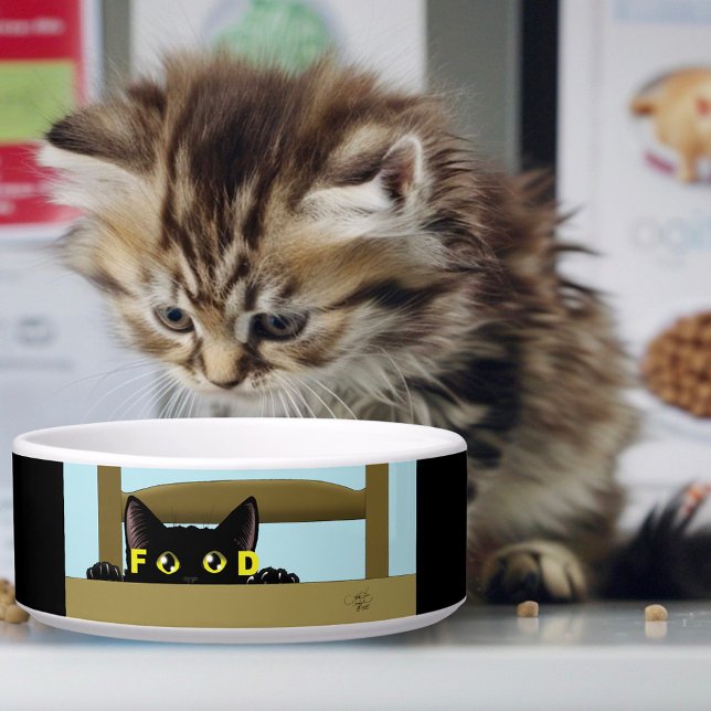 Black Cat Food Funny Hungry Kitty Humor ボウル (クリエイターアップロード済み)