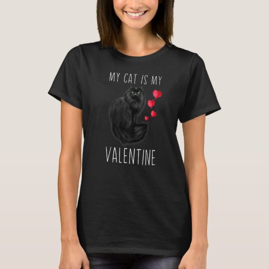 Black Cat for Valentine's Day私の猫はValenti Tシャツ (正面)